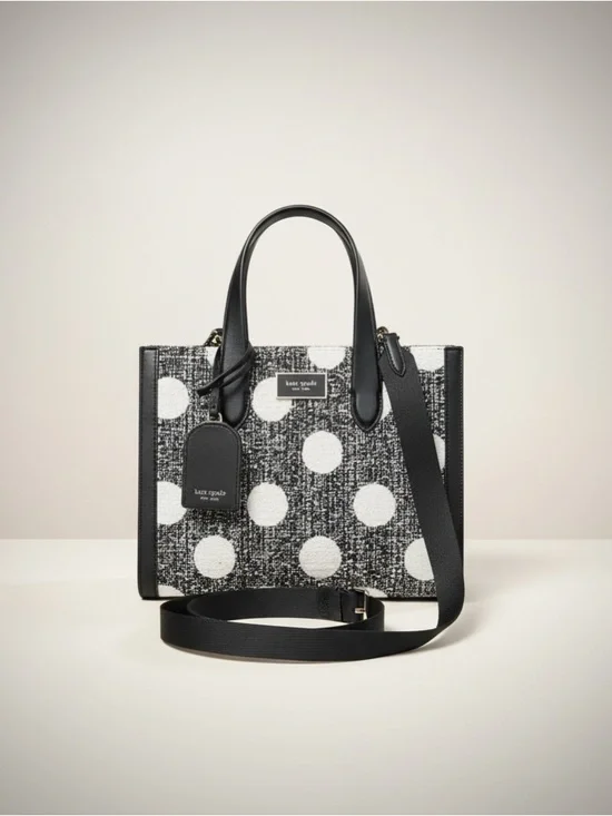 Kate Spade Polka Dot Tweed Satchel Crossbody NWT Black White 2 Way Bag - Picture 16 of 17